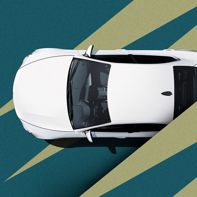 birds eye view of a white car