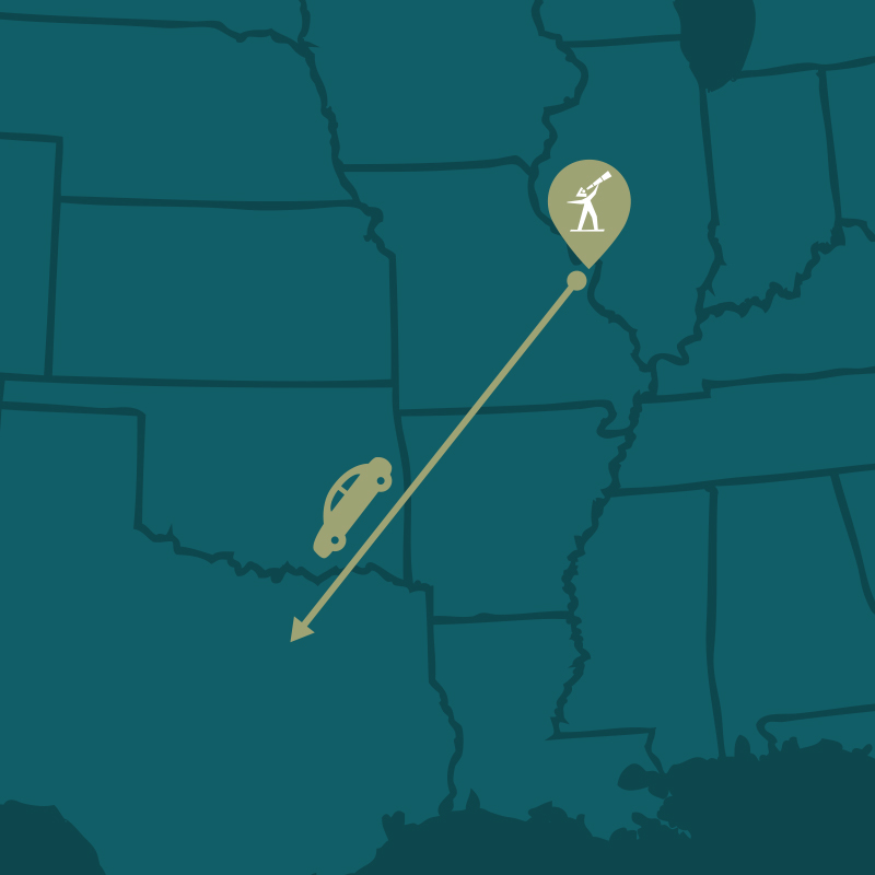 A graphic of a map with two destination points