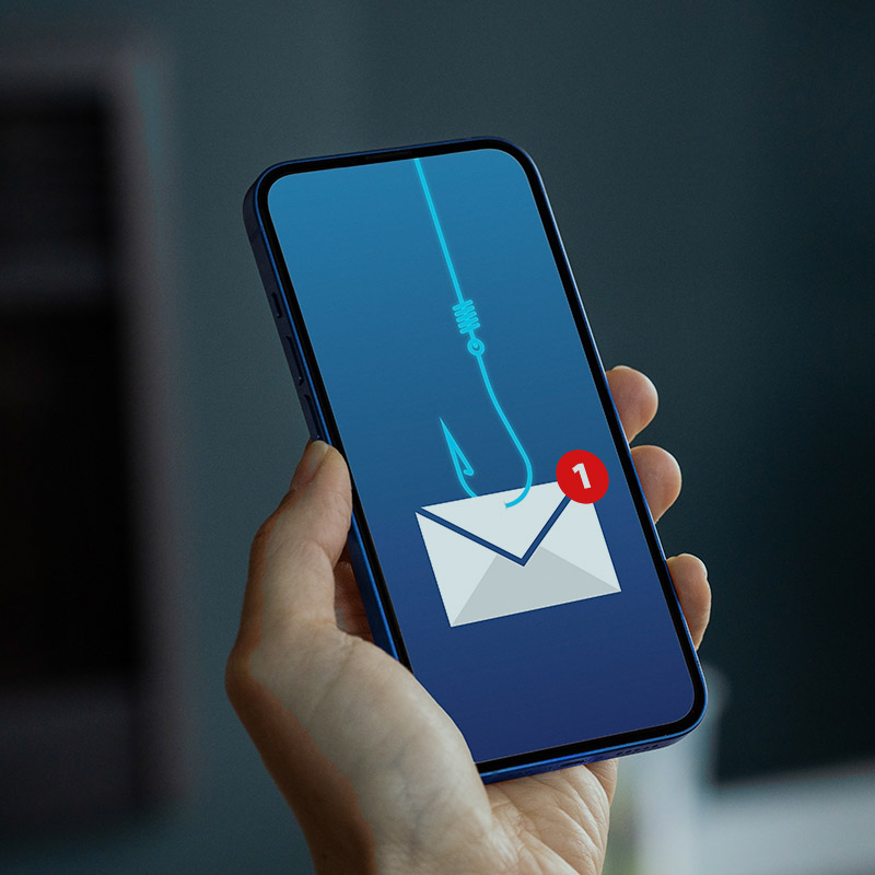 An image of a graphic on a phone showing a fishing hook and email