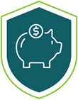 Savings piggy bank with shield